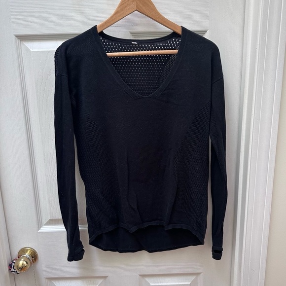 Lululemon black v neck sweater wool cotton top 4 - Picture 1 of 5